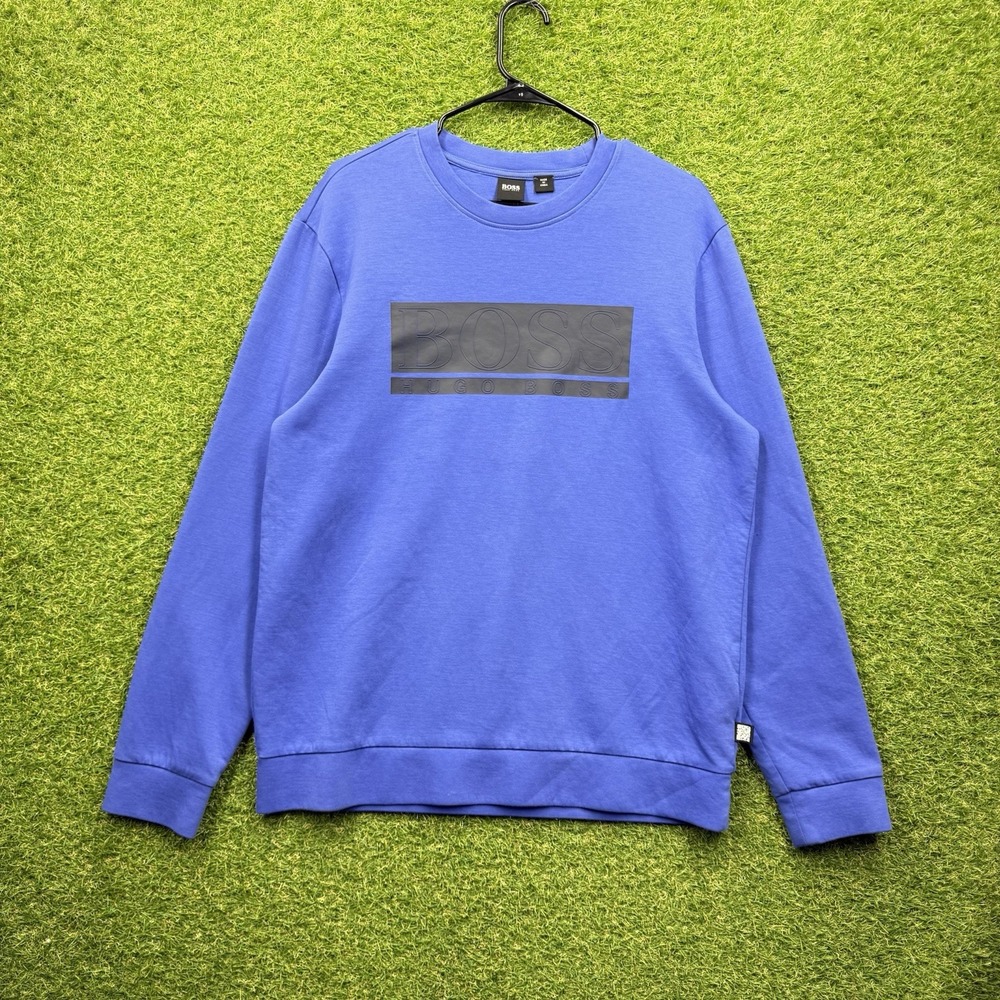 Hugo Boss Crewneck Sweatshirt Mens Medium Blue Designer Crewneck Long Sleeve